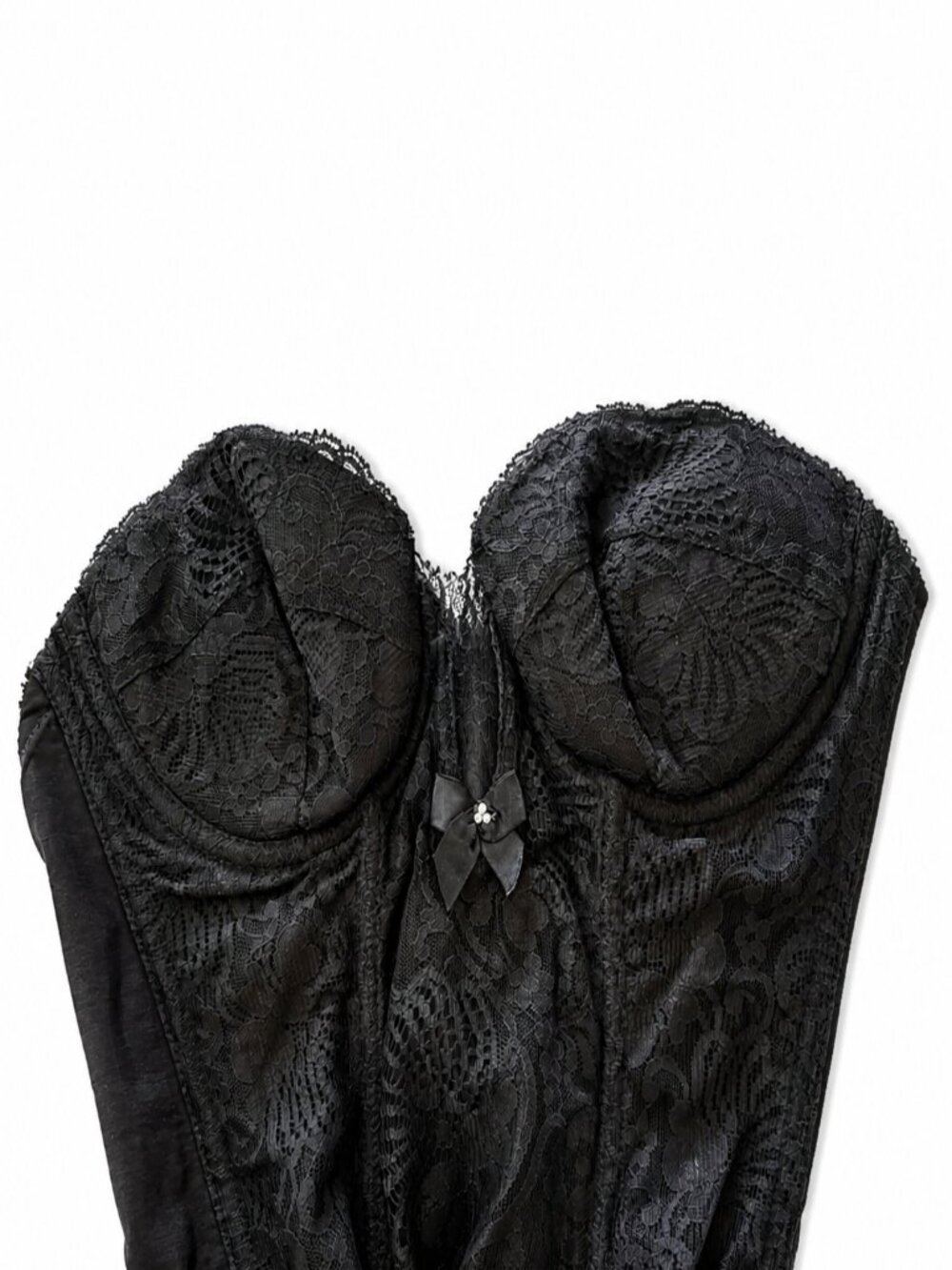 Vintage 90s Renee of Hollywood - Black Lace Bustier Corset Top Strapless Push Up